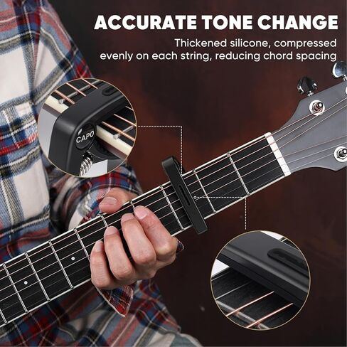 AARVI 6-String Guitar Capo for Acoustic & Electric Guitars - Universal Clamp with 4 Premium Picks - Compatible with Ukulele, Banjo, Mandolin (Black) in Kuwait