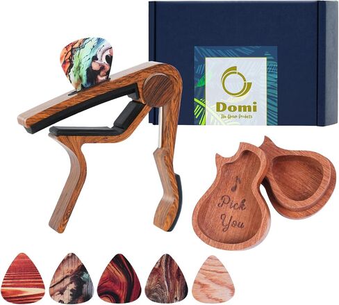 مجموعة هدايا Guitar Capo - تشمل 1 Capo ، وحامل اختيار واحد و 6 اختيارات - هدية شخصية لـ Acoustic Guitar 6 String ، Guitar and Bass Players (Rosewood) in Saudi Arabia