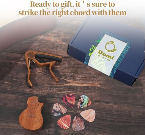 مجموعة هدايا Guitar Capo - تشمل 1 Capo ، وحامل اختيار واحد و 6 اختيارات - هدية شخصية لـ Acoustic Guitar 6 String ، Guitar and Bass Players (Rosewood) in Saudi Arabia