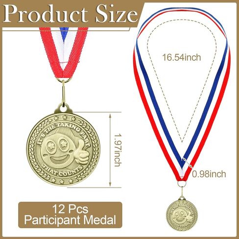 12 PCS ميدالية جائزة المشاركين مع شريط الرقبة 2 بوصة ميداليات المشاركة المعدنية الكأس للبالغين بطولات المنافسة الرياضية الحدث جائزة الحفلات ديكور in Kuwait