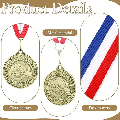 12 PCS ميدالية جائزة المشاركين مع شريط الرقبة 2 بوصة ميداليات المشاركة المعدنية الكأس للبالغين بطولات المنافسة الرياضية الحدث جائزة الحفلات ديكور in Kuwait