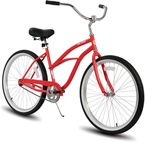 Hiland Beach Cruiser Bike for Adults, 24 26 inch Step-Through Frame Womens Bicycle, Single Speed City Bike Commuter Bicycle for Women, Rear Coaster Brakes, Black Blue Red in Kuwait