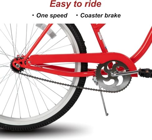 Hiland Beach Cruiser Bike for Adults, 24 26 inch Step-Through Frame Womens Bicycle, Single Speed City Bike Commuter Bicycle for Women, Rear Coaster Brakes, Black Blue Red in Kuwait