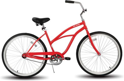 Hiland Beach Cruiser Bike for Adults, 24 26 inch Step-Through Frame Womens Bicycle, Single Speed City Bike Commuter Bicycle for Women, Rear Coaster Brakes, Black Blue Red in Kuwait