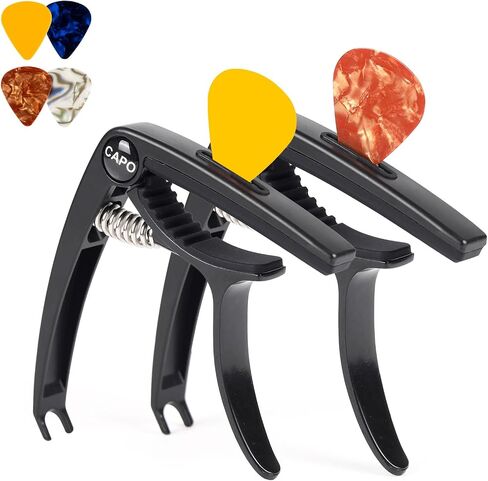 AARVI 6-String Guitar Capo for Acoustic & Electric Guitars - Universal Clamp with 4 Premium Picks - Compatible with Ukulele, Banjo, Mandolin (Black) in Kuwait