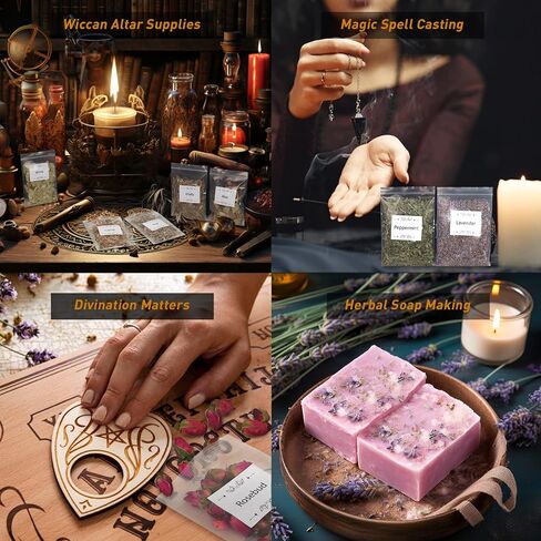 30 Pack Witchcraft Supplies Herbs, Dried Herbs and Flowers Bottles Kit for Witch Beginner, Wiccan, Wicca Altar Supplies, Magic Spell, Candle and Soap Making, with Witchy Spoon, Bell and More in Saudi Arabia