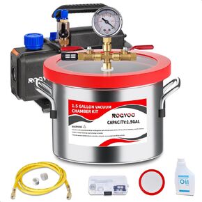 طقم غرفة فراغ 5 جالون مع 5 CFM مضخة فراغ ، غرفة degassing الفولاذ المقاوم للصدأ مع غطاء الأكريليك ، خرطوم ، للراتنج ، السيليكون ، الإيبوكسي والخشب. in Kuwait