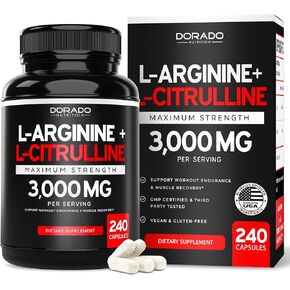 L Arginine L Citrulline Supplement Powder (3g) Nitric Oxide Booster Powder - L-Citrulline Supplements for Men & Women - Stamina, Performance & Endurance for Workouts - Vegan Safe & USA Made in Kuwait
