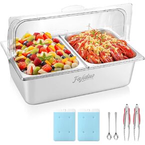 Countertop Ice Food Serving Display Container, Spice Display Salad Dressing Cooler, Stainless Steel Food Serving Tray Buffet Condiment Dispenser with Clear Roll Top Cover in Kuwait