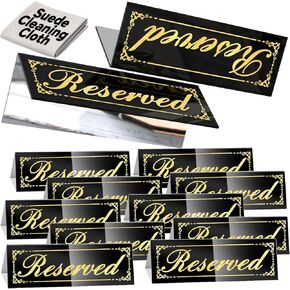 12 Pcs 6" x 2" Silver Reserved Table Signs, Mirrored Double Sided Table Tent Signs with Suede Cloth, Reservation Seat Indicators for Wedding Restaurant Party in Saudi Arabia