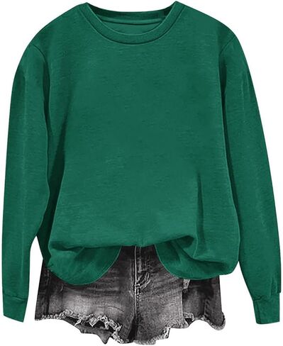Women's Casual Crew Neck Sweatshirts Loose Fit Solid Color Oversized Long Sleeve Basic Tops Fall Pullover Sweatshirts in Saudi Arabia