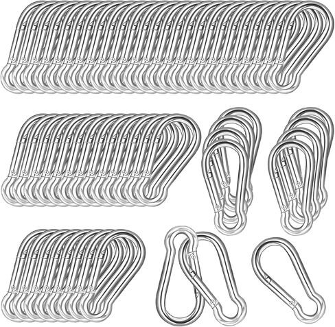 40 PCS 2.36'' Spring Snap Hook Carabiner, M6 1/4 Inch Galvanized Silver Steel Carabiner Clip, Small Carabiner Clip 260LBS Holding Capacity Quick Link Clip Keychain for Hammock Dog Leash & Camping Gym in Kuwait