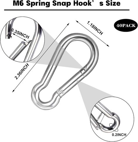 40 PCS 2.36'' Spring Snap Hook Carabiner, M6 1/4 Inch Galvanized Silver Steel Carabiner Clip, Small Carabiner Clip 260LBS Holding Capacity Quick Link Clip Keychain for Hammock Dog Leash & Camping Gym in Kuwait