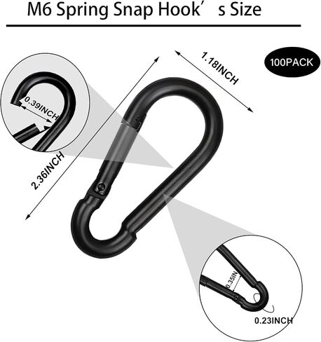 40 PCS 2.36'' Spring Snap Hook Carabiner, M6 1/4 Inch Galvanized Silver Steel Carabiner Clip, Small Carabiner Clip 260LBS Holding Capacity Quick Link Clip Keychain for Hammock Dog Leash & Camping Gym in Kuwait