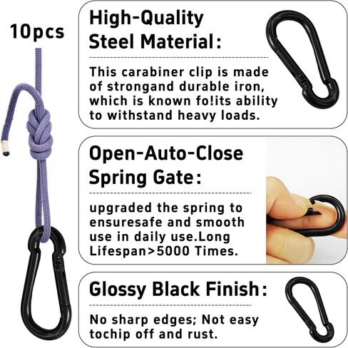 10pcs M5 Metal Carabiner Clips ، 1.97 بوصة السنانير المفاجئة الربيع ، موصلات الارتباط السريع لمقود الكلاب ، أرجوحة ، معدات التخييم وسلسلة المفاتيح ، الأسود in Saudi Arabia