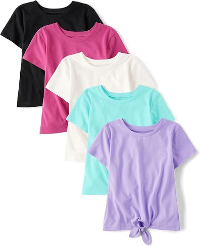 The Children's Place,Girls,Short Sleeve Tie Front Top,Tie Dye/Icons/Pink 3-Pack,X-Small in Saudi Arabia