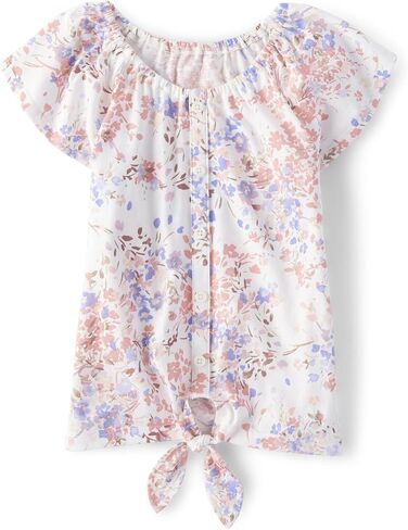 The Children's Place,Girls,Short Sleeve Tie Front Top,Tie Dye/Icons/Pink 3-Pack,X-Small in Saudi Arabia
