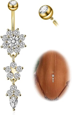 1PC 14G Belly Button Rings G23 Titanium Dangle Belly Piercing Navel Rings CZ Curved Barbell Internally Threaded Dangling Belly Jewelry for Women in Saudi Arabia