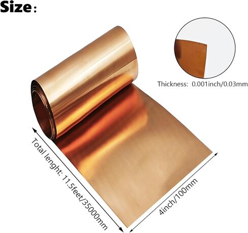 Copper Sheet Roll 4" x 11.5ft,99.9% Pure Copper Strip 3500mm x 100mm x 0.03mm,Copper Flashing Foil for Electricity Crafts DIY - Various Sizes in Saudi Arabia
