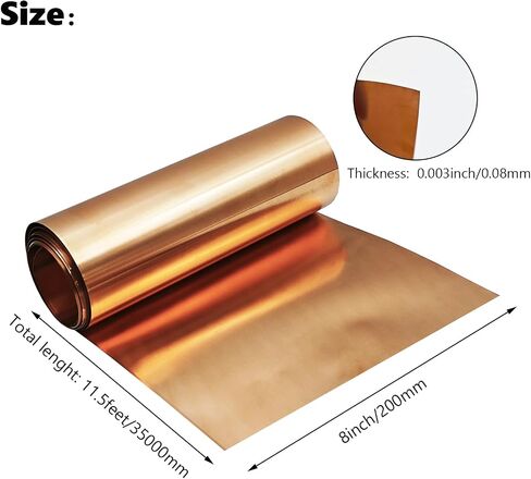 Copper Sheet Roll 4" x 11.5ft,99.9% Pure Copper Strip 3500mm x 100mm x 0.03mm,Copper Flashing Foil for Electricity Crafts DIY - Various Sizes in Saudi Arabia