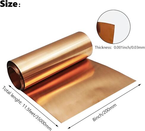 Copper Sheet Roll 4" x 11.5ft,99.9% Pure Copper Strip 3500mm x 100mm x 0.03mm,Copper Flashing Foil for Electricity Crafts DIY - Various Sizes in Saudi Arabia