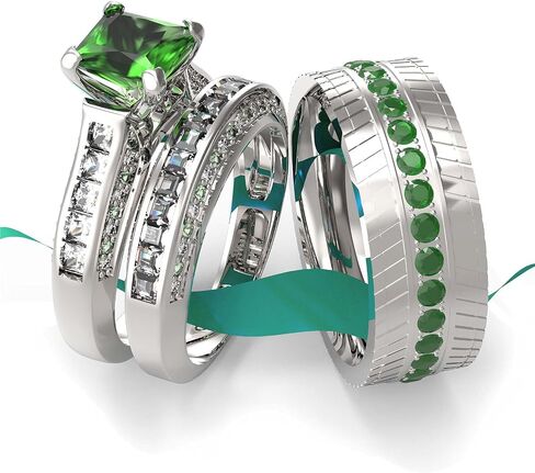 Wedding Ring Sets His And Hers Promise Ring Wedding Ring Sets His And Hers Couples Women 925 Sterling Silver Square Cut Moissanite Man titanium Wedding Band in Saudi Arabia