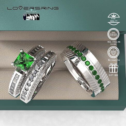Wedding Ring Sets His And Hers Promise Ring Wedding Ring Sets His And Hers Couples Women 925 Sterling Silver Square Cut Moissanite Man titanium Wedding Band in Saudi Arabia