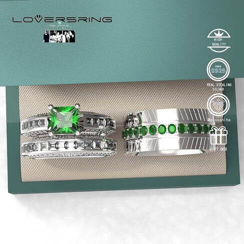 Wedding Ring Sets His And Hers Promise Ring Wedding Ring Sets His And Hers Couples Women 925 Sterling Silver Square Cut Moissanite Man titanium Wedding Band in Saudi Arabia