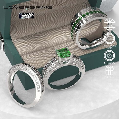 Wedding Ring Sets His And Hers Promise Ring Wedding Ring Sets His And Hers Couples Women 925 Sterling Silver Square Cut Moissanite Man titanium Wedding Band in Saudi Arabia