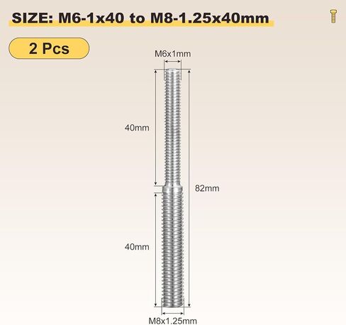 Metallixity double end end thouse sutcle (m8 x 40mm to m6 x 40mm) 2pcs ، stud studeners 304 Stainless Steel - for House Mainting Craft Loom ، Silver Tone in Kuwait