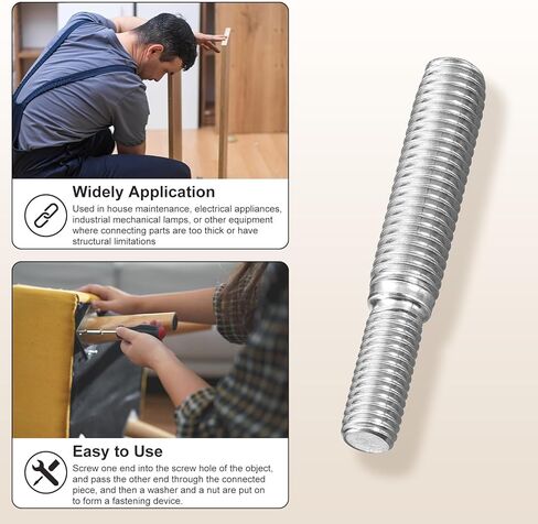 Metallixity double end end thouse sutcle (m8 x 40mm to m6 x 40mm) 2pcs ، stud studeners 304 Stainless Steel - for House Mainting Craft Loom ، Silver Tone in Kuwait