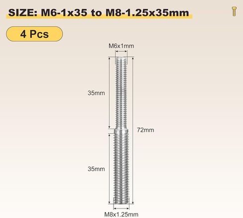 Metallixity double end end thouse sutcle (m8 x 40mm to m6 x 40mm) 2pcs ، stud studeners 304 Stainless Steel - for House Mainting Craft Loom ، Silver Tone in Kuwait
