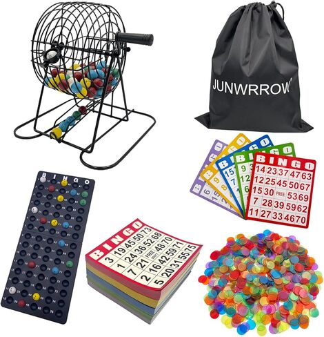 مجموعة Deluxe Bingo Game Set - قفص عجلة 6 بوصات ، 500 رقائق ملونة مع حقيبة ، 50 بطاقة Bingo ، 500 ورقة ورقة ، 75 كرة مع حقيبة ، لوحة رئيسية ، حقيبة تخزين - in Kuwait