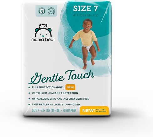 Amazon Brand - Mama Bear Gentle Touch Baby Diapers, Size 5, 27+ lb, Leak Protection, 12 Hours Protection, Wetness Indicator, Hypoallergenic, 132 Count (4 packs of 33) in Saudi Arabia