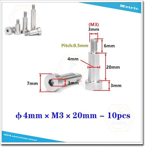 φ4mm×M3×20mm-10pcs 304 Stainless Steel Hexagon Socket Shoulder Bolts,4mm Shoulder Diameter, 20mm Shoulder Length, Thread Size M3-0.5mm in Kuwait