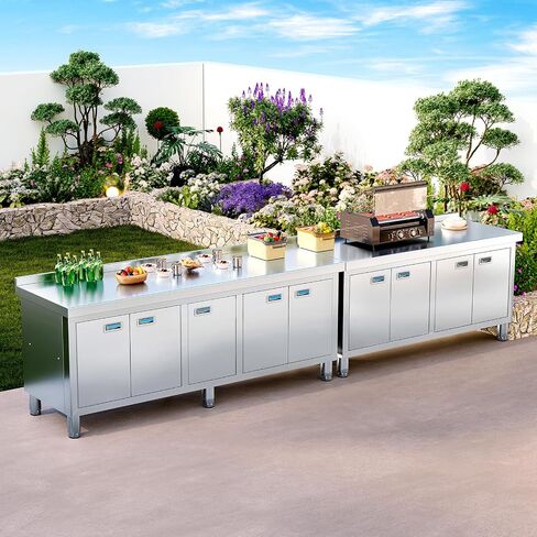 WWK 59 "× 21" طاولة إعداد من الفولاذ المقاوم للصدأ مع خزانة ، طاولة مطبخ تجاري للإعداد والعمل ، طاولة عمل شاقة مع 4 أبواب للمطبخ والمطعم والفندق والجراج والمقهى in Kuwait