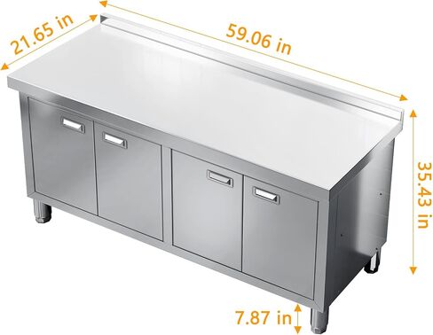 WWK 59 "× 21" طاولة إعداد من الفولاذ المقاوم للصدأ مع خزانة ، طاولة مطبخ تجاري للإعداد والعمل ، طاولة عمل شاقة مع 4 أبواب للمطبخ والمطعم والفندق والجراج والمقهى in Kuwait