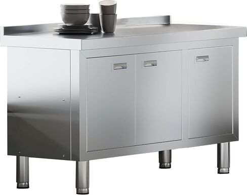 WWK 59 "× 21" طاولة إعداد من الفولاذ المقاوم للصدأ مع خزانة ، طاولة مطبخ تجاري للإعداد والعمل ، طاولة عمل شاقة مع 4 أبواب للمطبخ والمطعم والفندق والجراج والمقهى in Kuwait