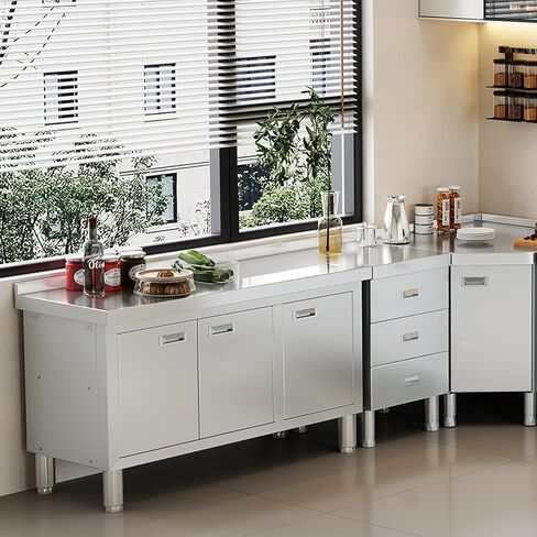 WWK 59 "× 21" طاولة إعداد من الفولاذ المقاوم للصدأ مع خزانة ، طاولة مطبخ تجاري للإعداد والعمل ، طاولة عمل شاقة مع 4 أبواب للمطبخ والمطعم والفندق والجراج والمقهى in Kuwait