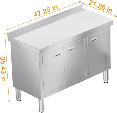WWK 59 "× 21" طاولة إعداد من الفولاذ المقاوم للصدأ مع خزانة ، طاولة مطبخ تجاري للإعداد والعمل ، طاولة عمل شاقة مع 4 أبواب للمطبخ والمطعم والفندق والجراج والمقهى in Kuwait