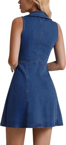 Denim Dress for Women, Button Down Sleeveless Jean Dress A-line Casual Denim Mini Dress in Saudi Arabia