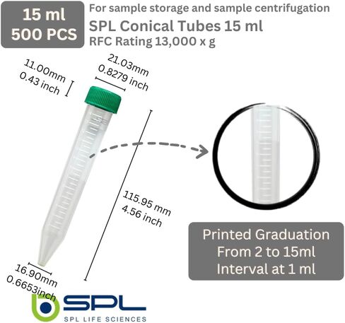 SPL 15 ml Conical Centrifuge Tube,PP/HDPE, Sterile,Non - pyrogenic, Non - cytotoxic, DNase/RNase - Free, (Case of 500) in Saudi Arabia