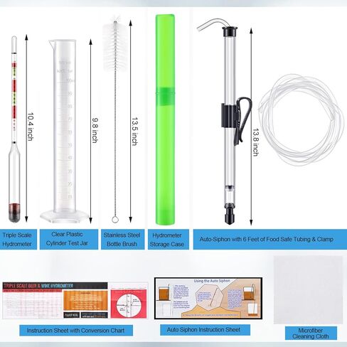 Auto Siphon Mini and Triple Scale Hydrometer, 6 Feet of Food Safe Tubing & Clamp and Plastic Test Jar, Brix and Gravity Test Kit for Wine, Home Brewing, Winemaking Kit, Liquid Transfer in Kuwait