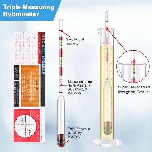 Auto Siphon Mini and Triple Scale Hydrometer, 6 Feet of Food Safe Tubing & Clamp and Plastic Test Jar, Brix and Gravity Test Kit for Wine, Home Brewing, Winemaking Kit, Liquid Transfer in Kuwait