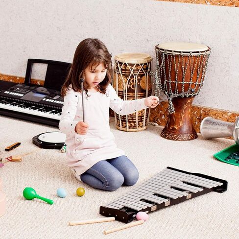 Giantex 27 ملاحظة Glockenspiel Xylophone ، أداة الإيقاع مع قاعدة خشبية و 27 مفتاحًا معدنيًا ، Alto Glockenspiel Xylophone للبالغين والأطفال- يشمل مقاطعين وحقيبة حمل in Kuwait
