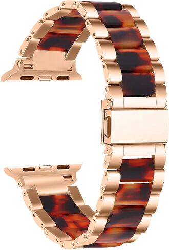 Slim Watch Band Compatible with Apple Watch Strap, Resin&Stainless Steel Watchband Replacement Accessory Wristband Bracelet for iWatch Series 6,5,4,3,2,1 38mm 40mm 42mm 44mm (38/40mm, F) in Saudi Arabia