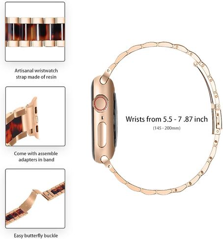 Slim Watch Band Compatible with Apple Watch Strap, Resin&Stainless Steel Watchband Replacement Accessory Wristband Bracelet for iWatch Series 6,5,4,3,2,1 38mm 40mm 42mm 44mm (38/40mm, F) in Saudi Arabia