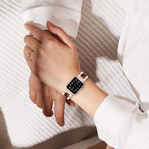 Slim Watch Band Compatible with Apple Watch Strap, Resin&Stainless Steel Watchband Replacement Accessory Wristband Bracelet for iWatch Series 6,5,4,3,2,1 38mm 40mm 42mm 44mm (38/40mm, F) in Saudi Arabia