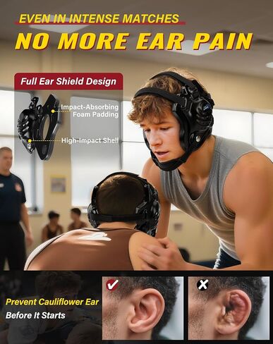Wrestling Headgear, Head Gear for Men and Youth with Chin Cup, Dual-Layer Ear Guard for MMA, BJJ (for Users Age 10+) in Kuwait
