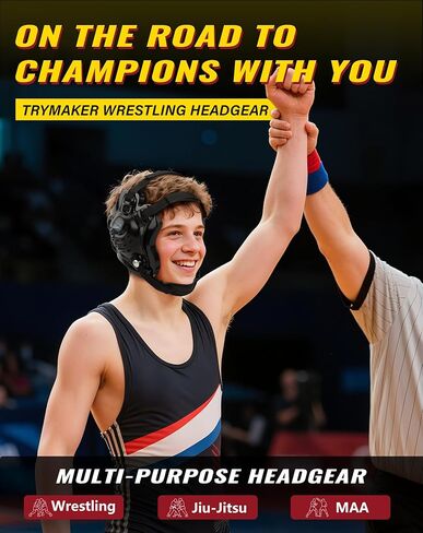 Wrestling Headgear, Head Gear for Men and Youth with Chin Cup, Dual-Layer Ear Guard for MMA, BJJ (for Users Age 10+) in Kuwait